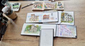 Urban Sketchers Hilden auf dem Gelände der alten Papierfabrik in Erkrath