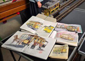Ergebnisse Urbans Sketchting im Strassenbahnmuseum Thielenbruch